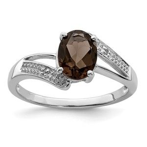 925 Sterling Silver Rhodium Smoky Quartz & Diamond Ring